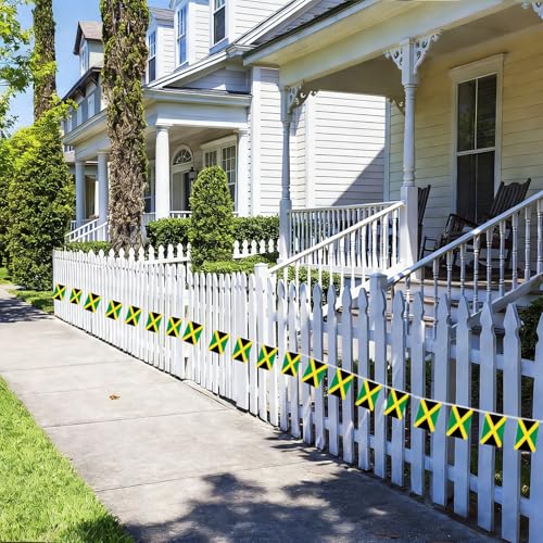 Image of AhfuLife 33 Ft Jamaica String Flags Banner for World Cup Decorations 2026, 30 Pcs Small Jamaican Buting String Flags, Double Sided for Independence Day Garden Street Sports Party Decor (5.5x8.3 Inch)