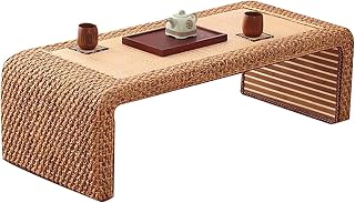 Woven Rattan Coffee Table,Rectangle Coffee Table for Living Room,Rustic Wicker Coffee Table Tea Table,Farmhouse Low Table Tatami Table Seagrass Floor Table (Natural 31.4 * 19.6 * 14.9In)
