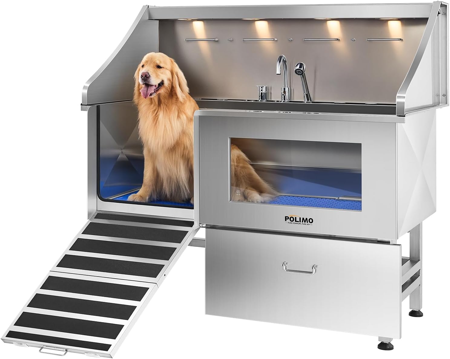 POLIMO LED Dog Washing Station, 304 Stainless Steel Pet Wash Sink