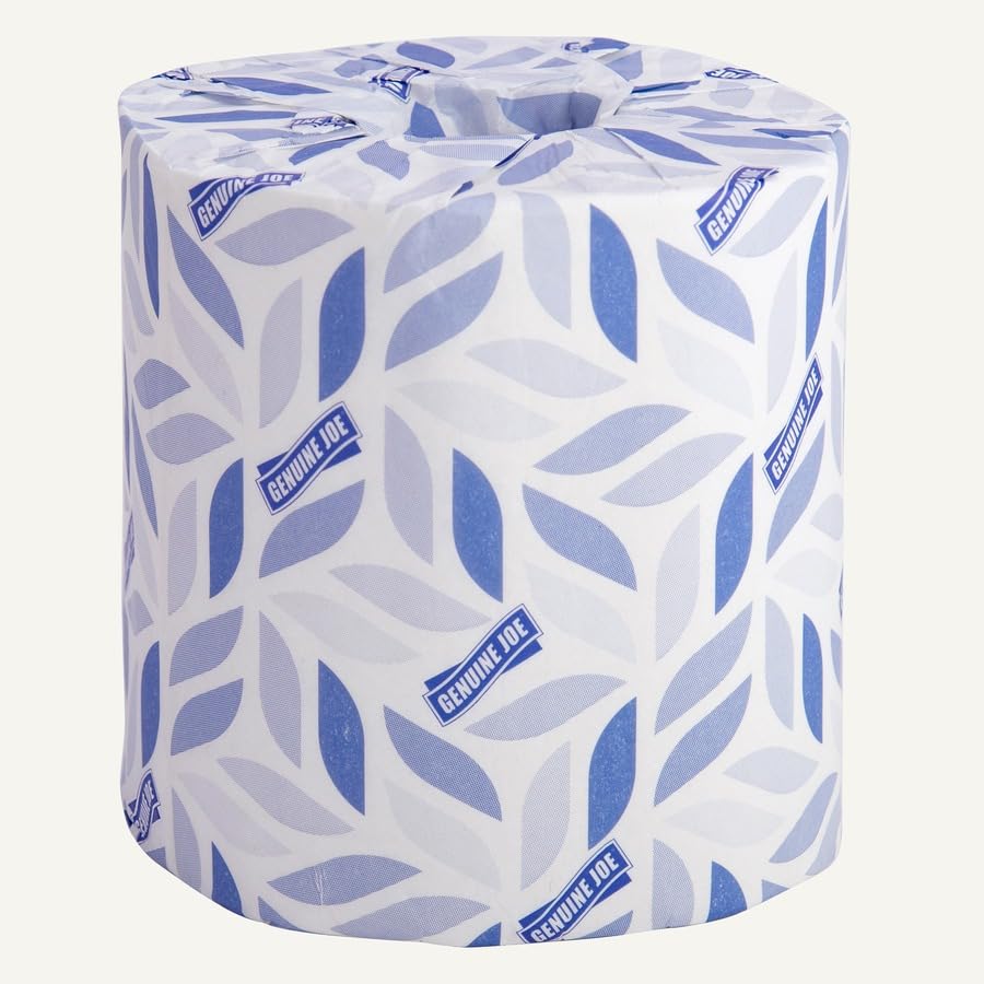 Image of Genuine Joe Embossed Bath Tissue, 2-Ply, Septic Safe, Individually Wrapped, 4.5 inch x 3.75 inch, 500 Sheets /Roll, 96 Count