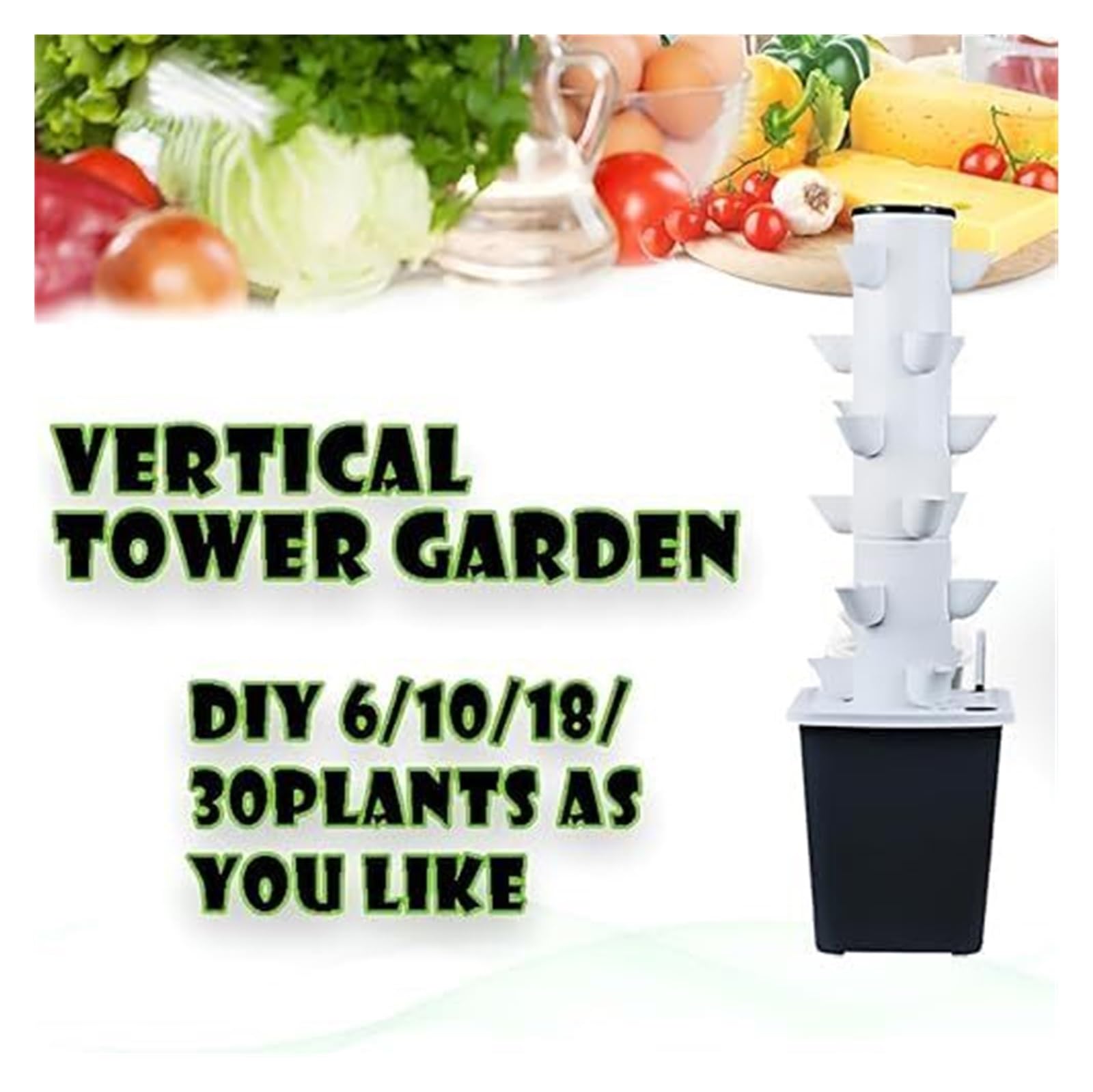 Sistema de cultivo hidropónico para interiores, Torre de PVC calidad alimentaria for uso en interiores y exteriores, macetero sin suelo for hierbas, lechuga verduras(30 Holes)