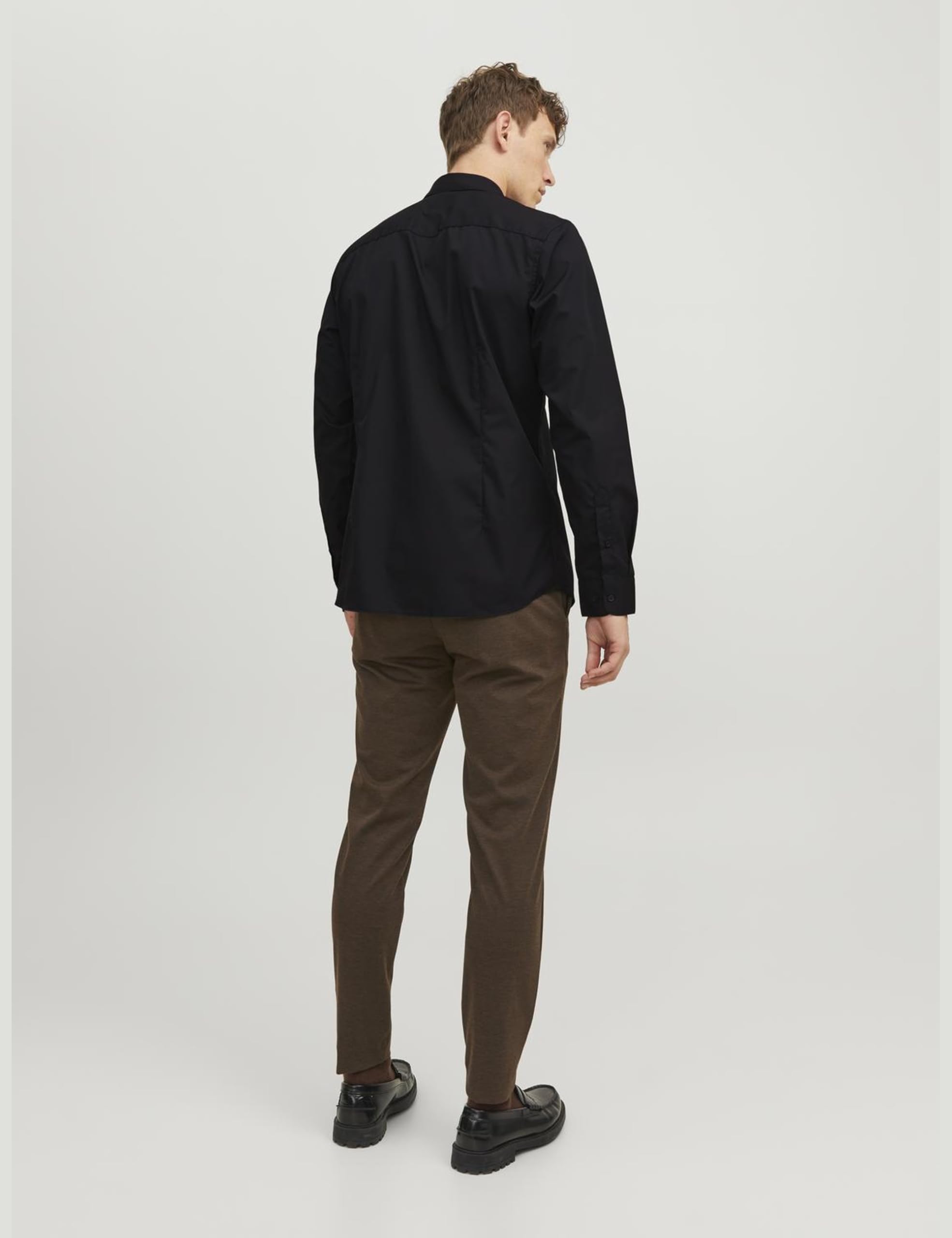 JACK & JONES JJJOE LS Plain Shirt, czarna, L, czarny, L