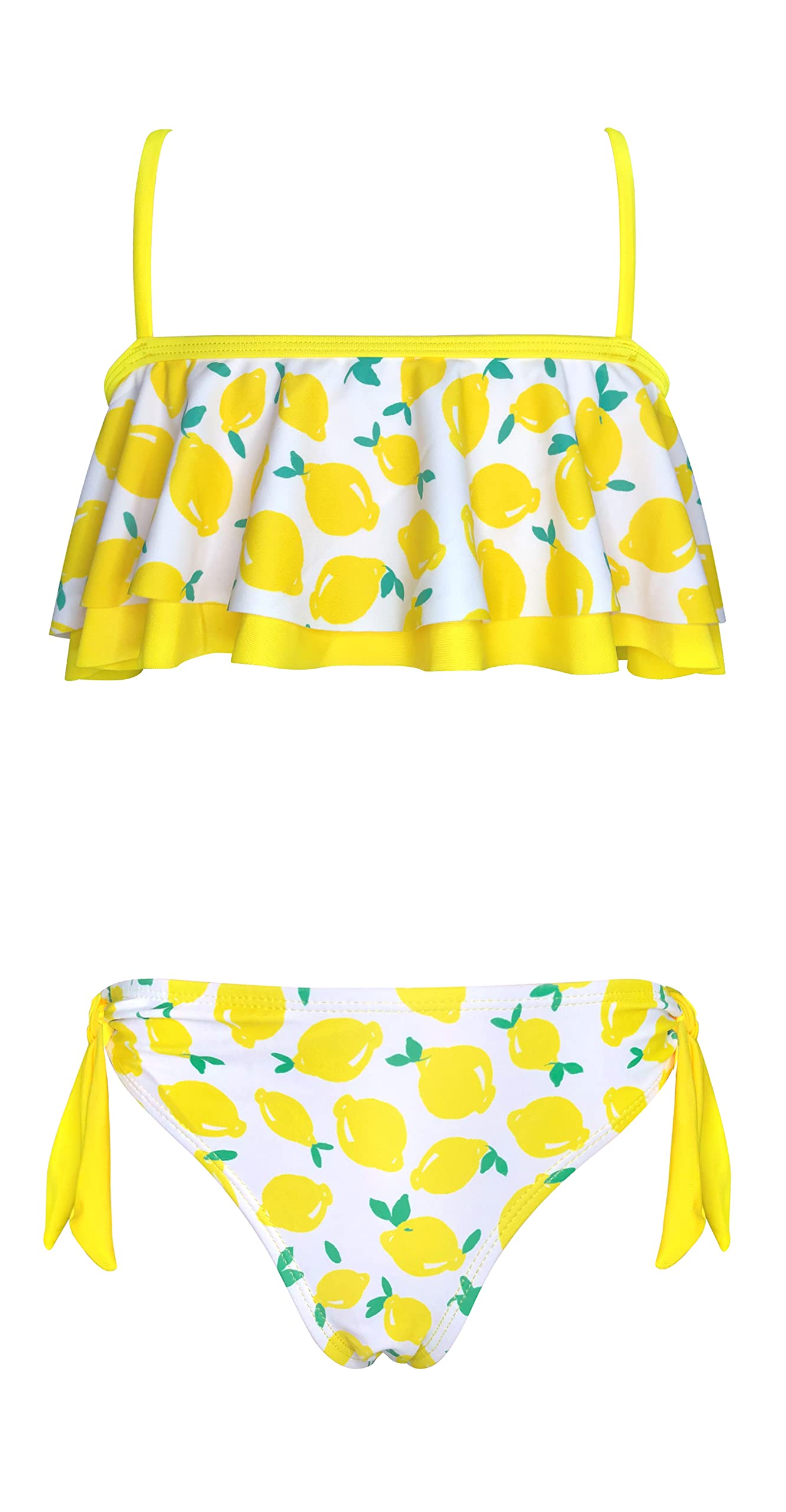 SHEKINI Traje de Baño de Dos Piezas para Niñas Elegante Bandeau Volantes Estampado Ajustable Top de Bikini Set con Triángulo Bikini Bottom Ropa de Playa para 6-14 años
