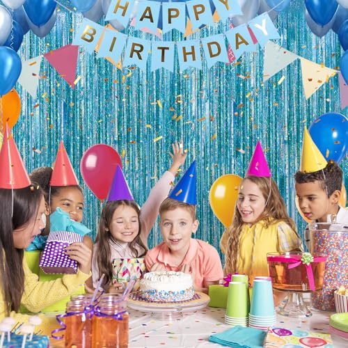 Image of Crosize 7 Pack 3.3 x 9.9 ft Laser Blue Foil Fringe Curtains Party Decorations, Laser Blue Tinsel Curtain Backdrop for Parties, Door Streamers, Glitter Streamer Backdrop for Birthday Decoration