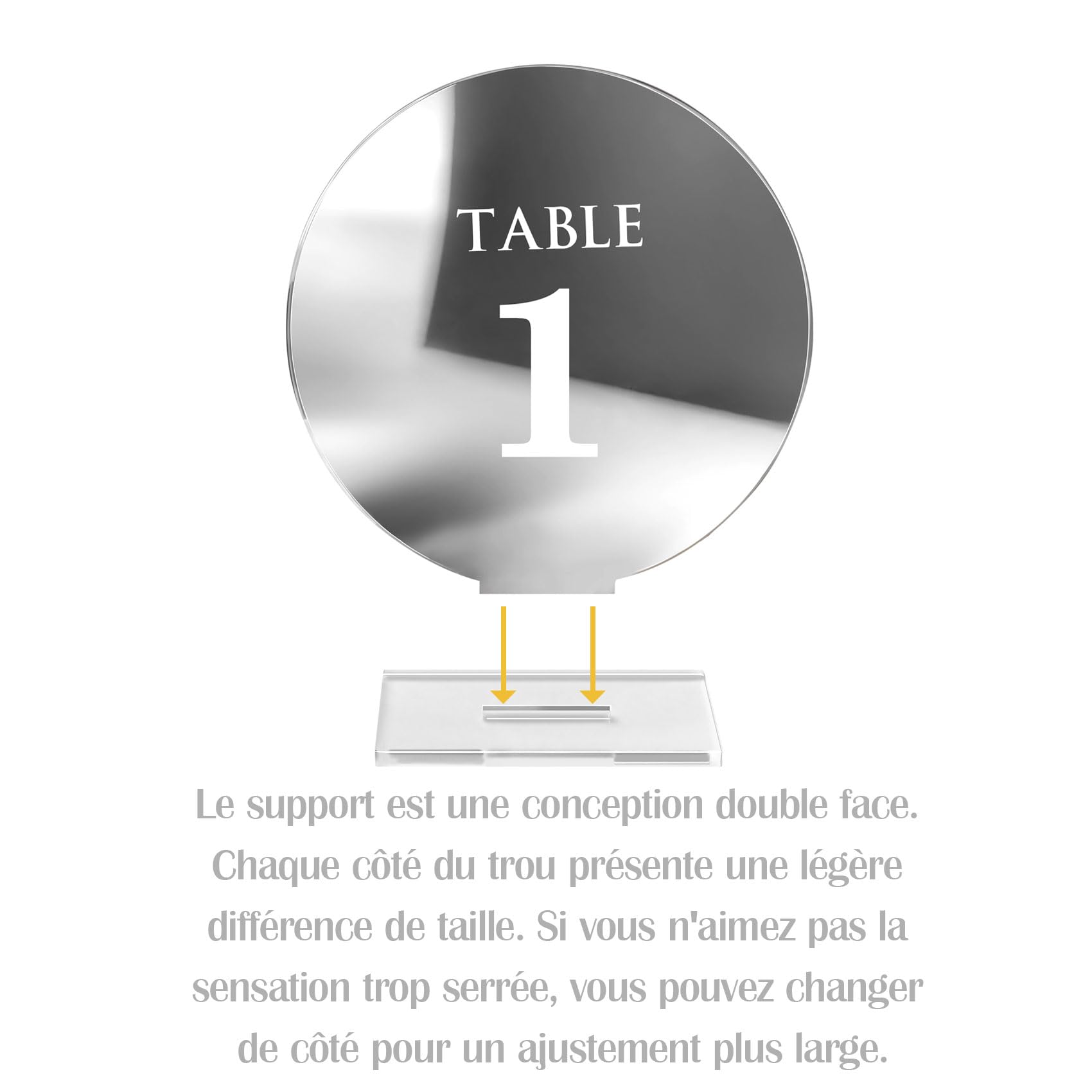 Numéros de table de mariage en acrylique de 1 à 15 avec supports, 12 cm, miroir rond doré, pour réception de mariage, fête, événement, décoration de centre de table (argent, 1 à 15)