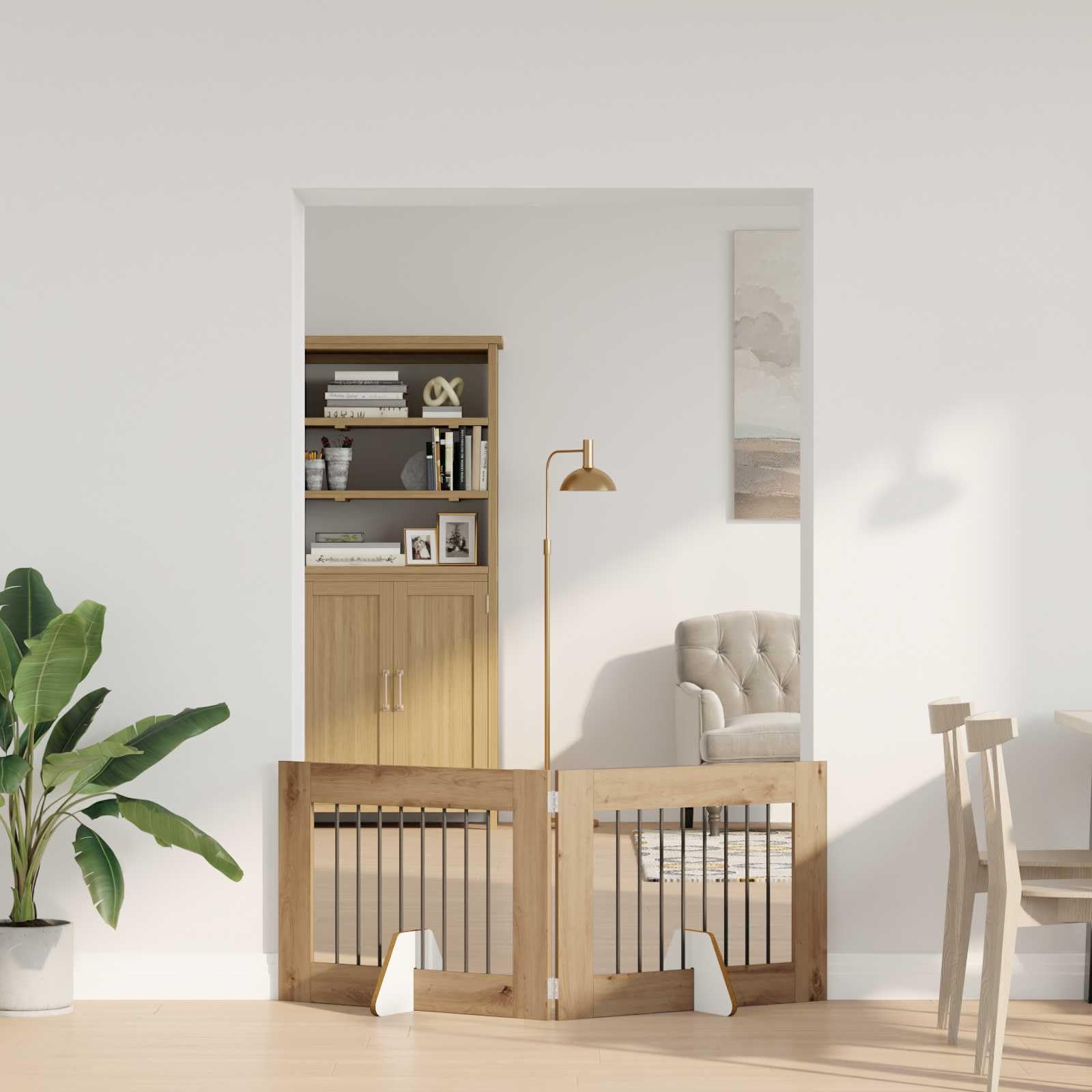 Cancelletto per cani con supporto, 2 pezzi, rovere Artisan, 80 x 60 cm, pieghevole, modulare, recinzione interna per animali domestici, protezione e sicurezza in casa e in casa