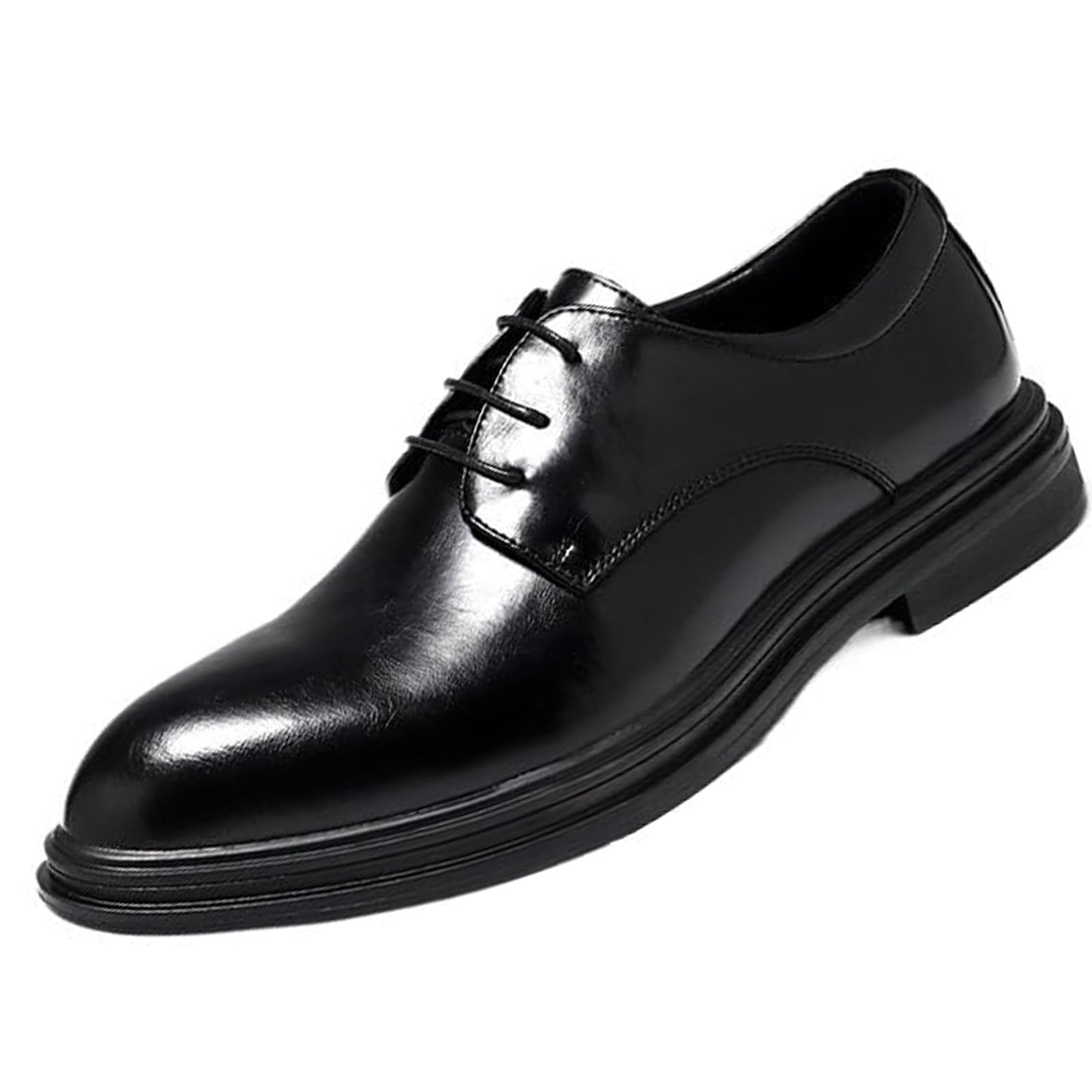 Mens Low Heel Derby Oxfords Dress Shoes Lace-up Mens Black Pu Leather Formal Oxfords Dress Shoes