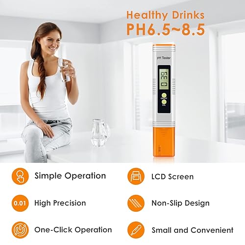 Miniatura 3 de Medidor de pH probador digital de pH con ATC 001 probador de calidad del agua de alta precisión con rango de medición de pH 0-14 medidor de pH para