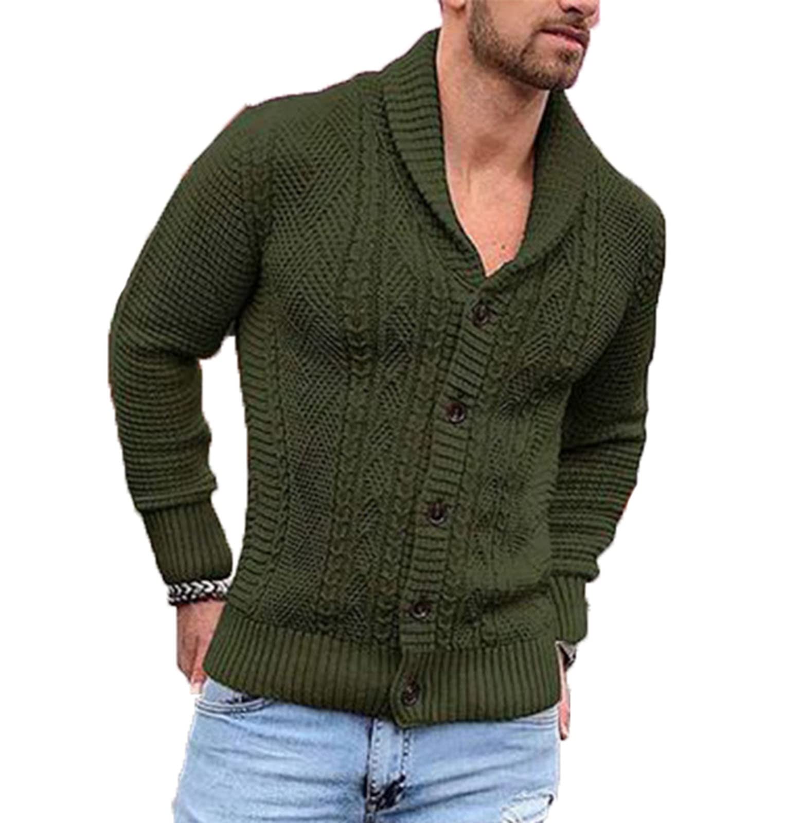 Cardigan del Maglione da Uomo della Manica Lunga del Revers di Stile Britannico Solido Jacquard