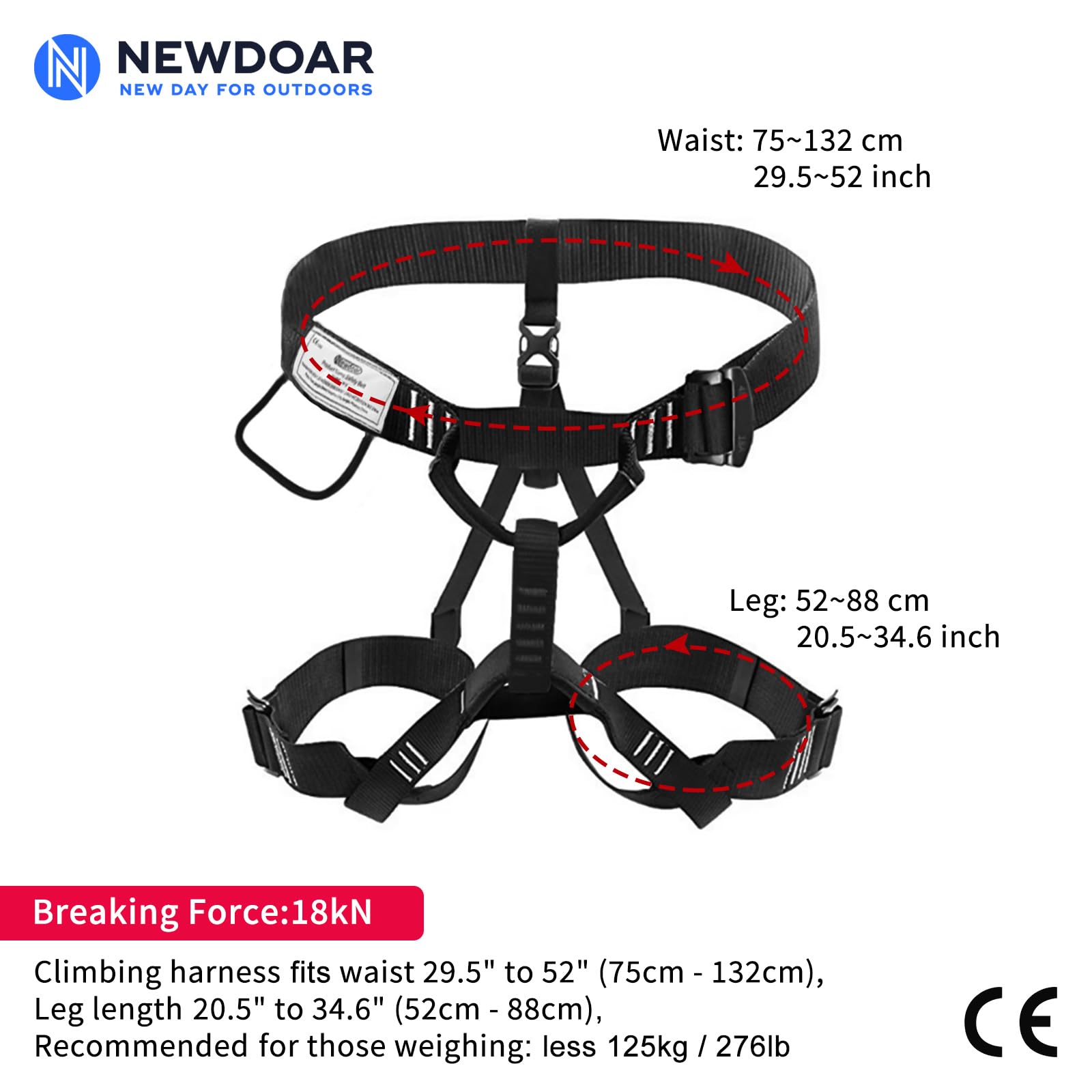 NewDoar Certifié UIAA & CE Harnais d'escalade,Baudrier Escalade,Harnais d'escalade d'alpinisme,Demi-Harnais pour la Descente en Rappel de l'escalade d'arbre de Sauvetage en Cas d'incendie arboriste