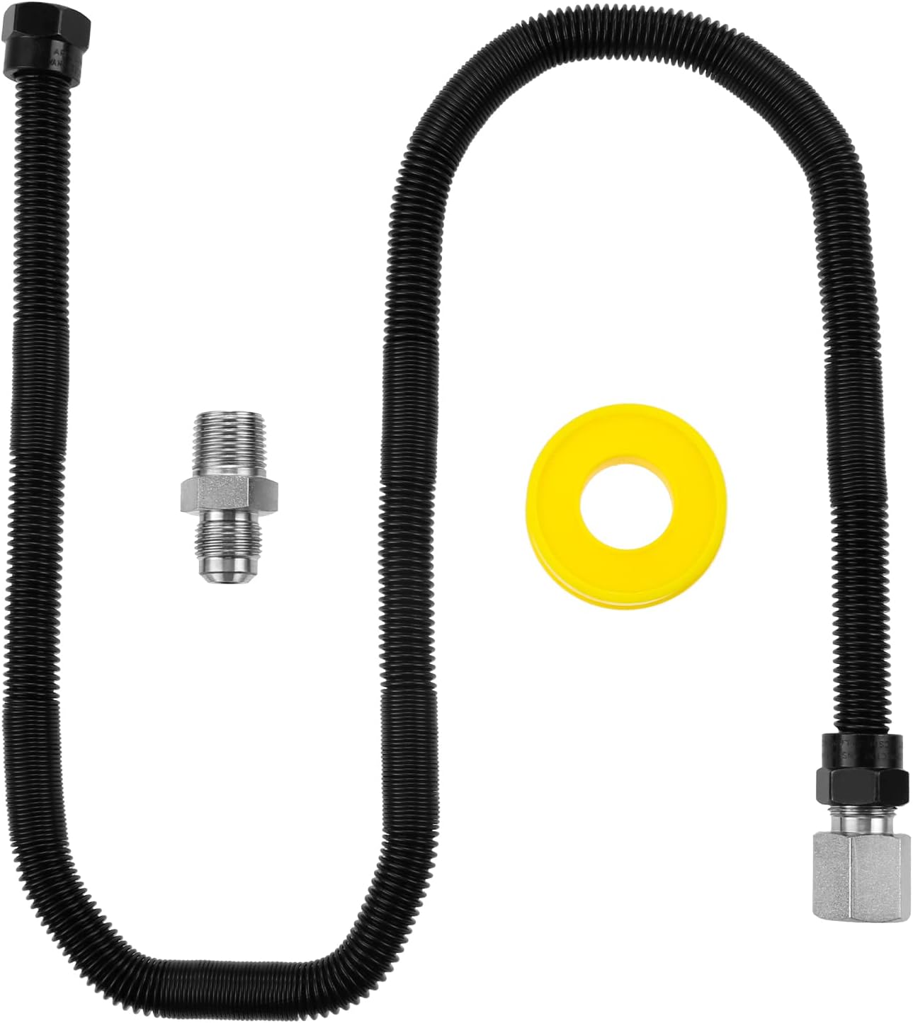 36" Non-Whistle Flexible Flex Gas Line Connector Kit for NG and LP Fire Pit and Fireplace Stainless Steel Hose-1/2" ID x 5/8" OD Black Hose With 1/2" MIP x 1/2" FIP Connector