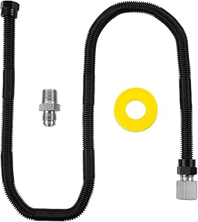 36" Non-Whistle Flexible Flex Gas Line Connector Kit for NG and LP Fire Pit and Fireplace Stainless Steel Hose-1/2" OD x 3/8" ID Black Hose With 1/2" MIP x 1/2" FIP Connector