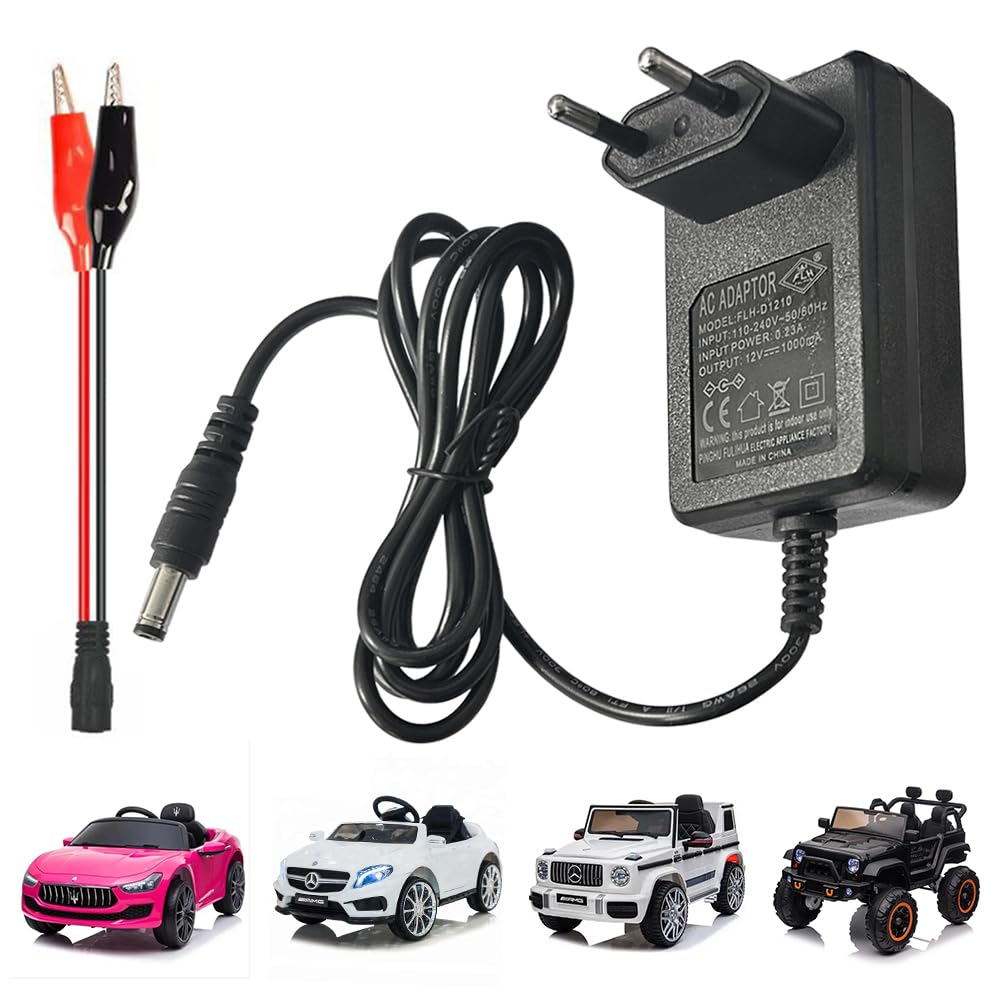 Caricabatteria 12 V 1 A per veicoli elettrici giocattolo, caricabatteria 12 V per auto elettriche per bambini, alimentatore 12 V per auto elettrica per bambini