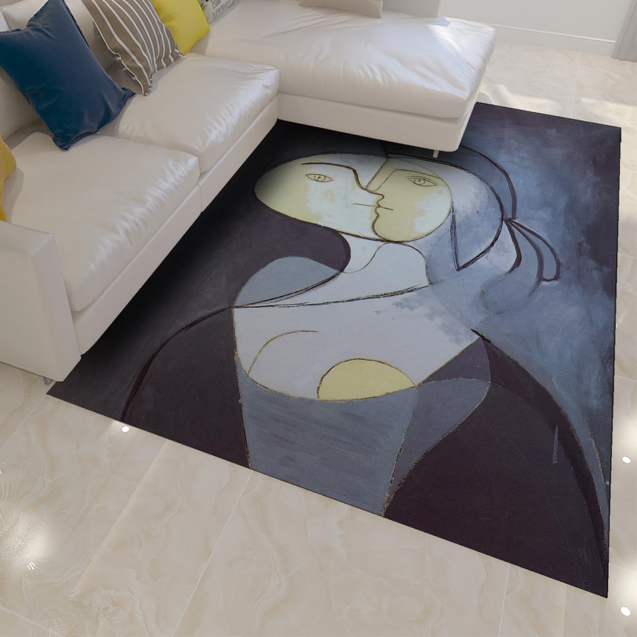 Drukowane dywany słynny obraz dywan abstrakcyjny portret kubistyczny do korytarzy nowoczesna sztuka antypoślizgowa niebieski cienki dywan do salonu salonu gier 60 x 90 cm