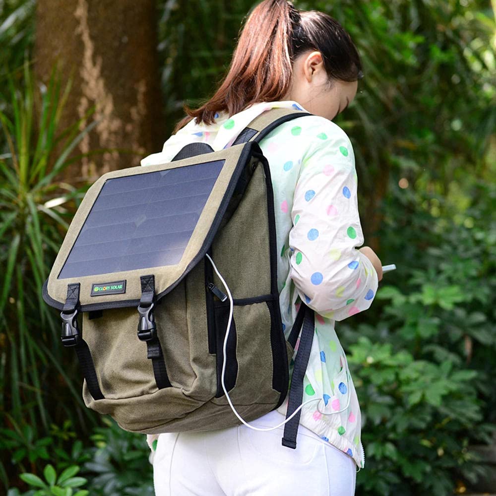 Zaino Solare, Zaino con Pannello Solare Integrato da 6 Watt | Impermeabile e Resistente | con Porta USB per ricaricare Laptop, cellulari, Fotocamere, Tablet, powerbank e Altri dispositivi USB
