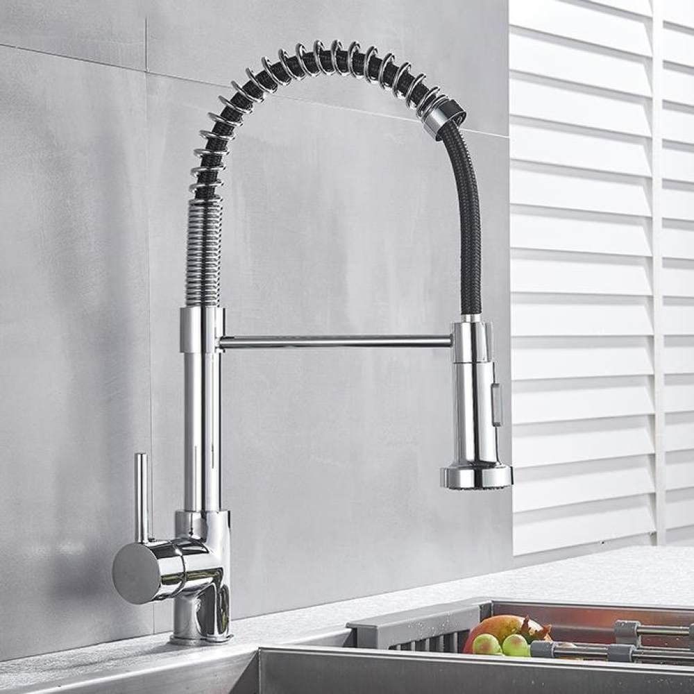 ZQFHSX Black & Gold Kitchen Spring Faucet – Double Water Modes Pull Down Single Handle Hot Cold Mixer Tap Brushed Nickel Finish Stylish Durable Sink Fixture