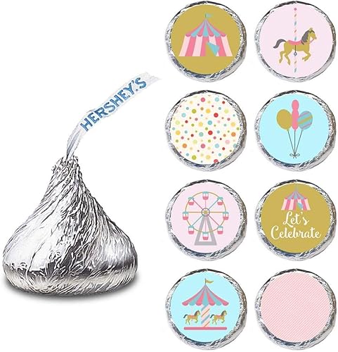 Miniatura 4 de Etiquetas de carrusel para chocolates Hershey Kisses - Calcomanías para fiesta de cumpleaños y baby shower, juego de 240 unidades