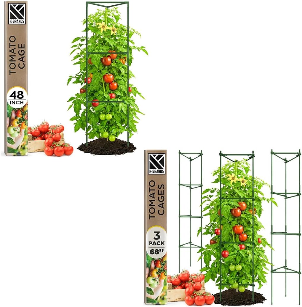 Tomato Cage Sturdy - Large Trellis Stakes and Plant Support Structures for Vegetables and Climbing Plants - Tall Tomato Cages for Garden, Pots, Raised Garden Bed Outdoor Supplies (1 Pack - Up to 48"+