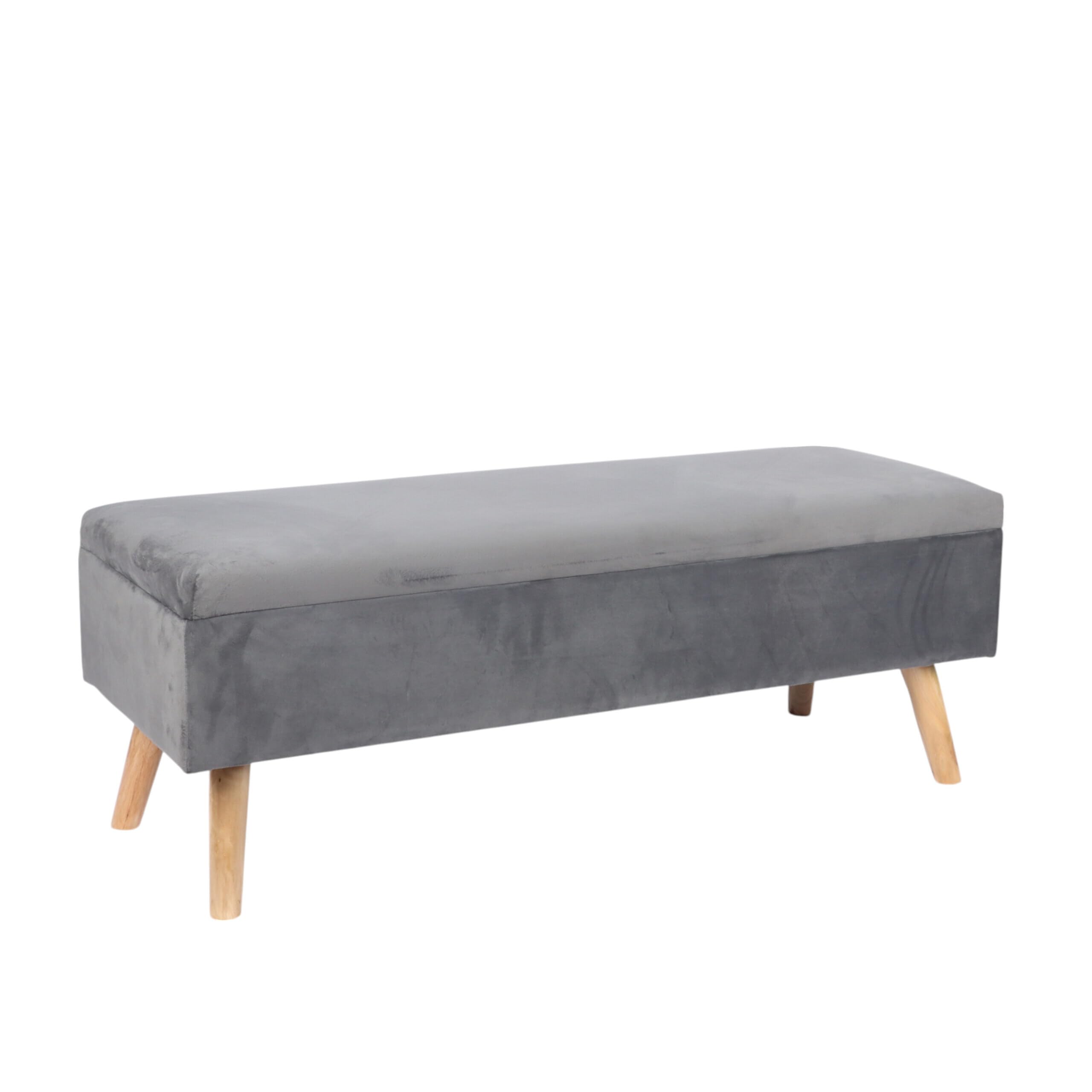 Relaxdays Panca velluto, contenitore, HxLxP: 40 x 110 x 40 cm, gambe in legno, grigio scuro