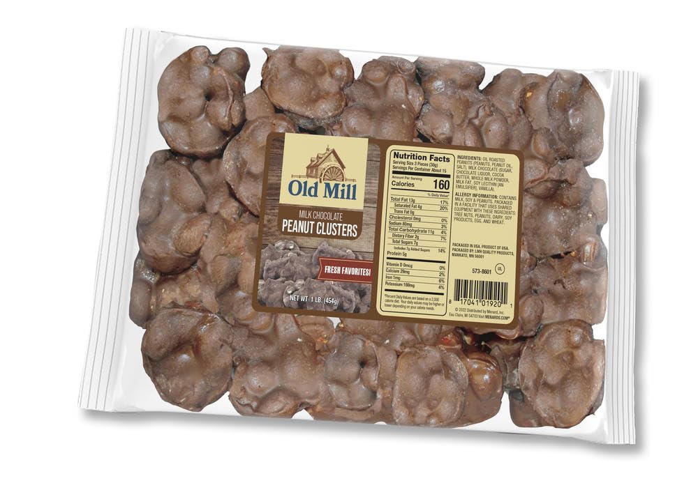 Milk Chocolate Peanut Clusters, Fresh Favorites Candy, 1 Pound (16 oz), Roasted Peanuts with Chocolate Coating - Old Mill