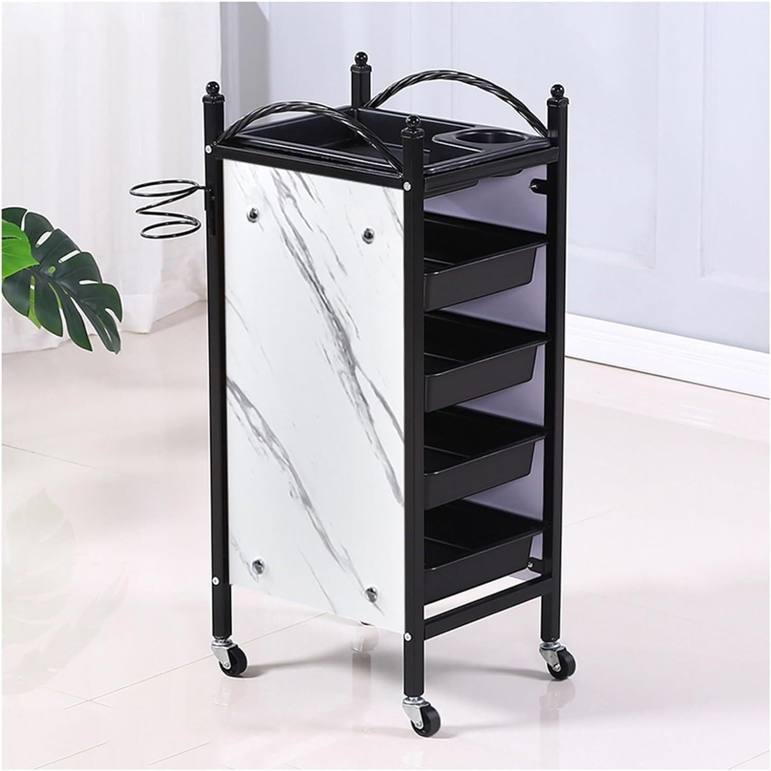 SSDDLZEQ Mobile Salon Station, Salon Trolley Pp Storage Salon Cart With Armrest Salon Rolling Cart Hair Dryer Hole Trolley Cart Wheels Salon Trolley Cart(D)