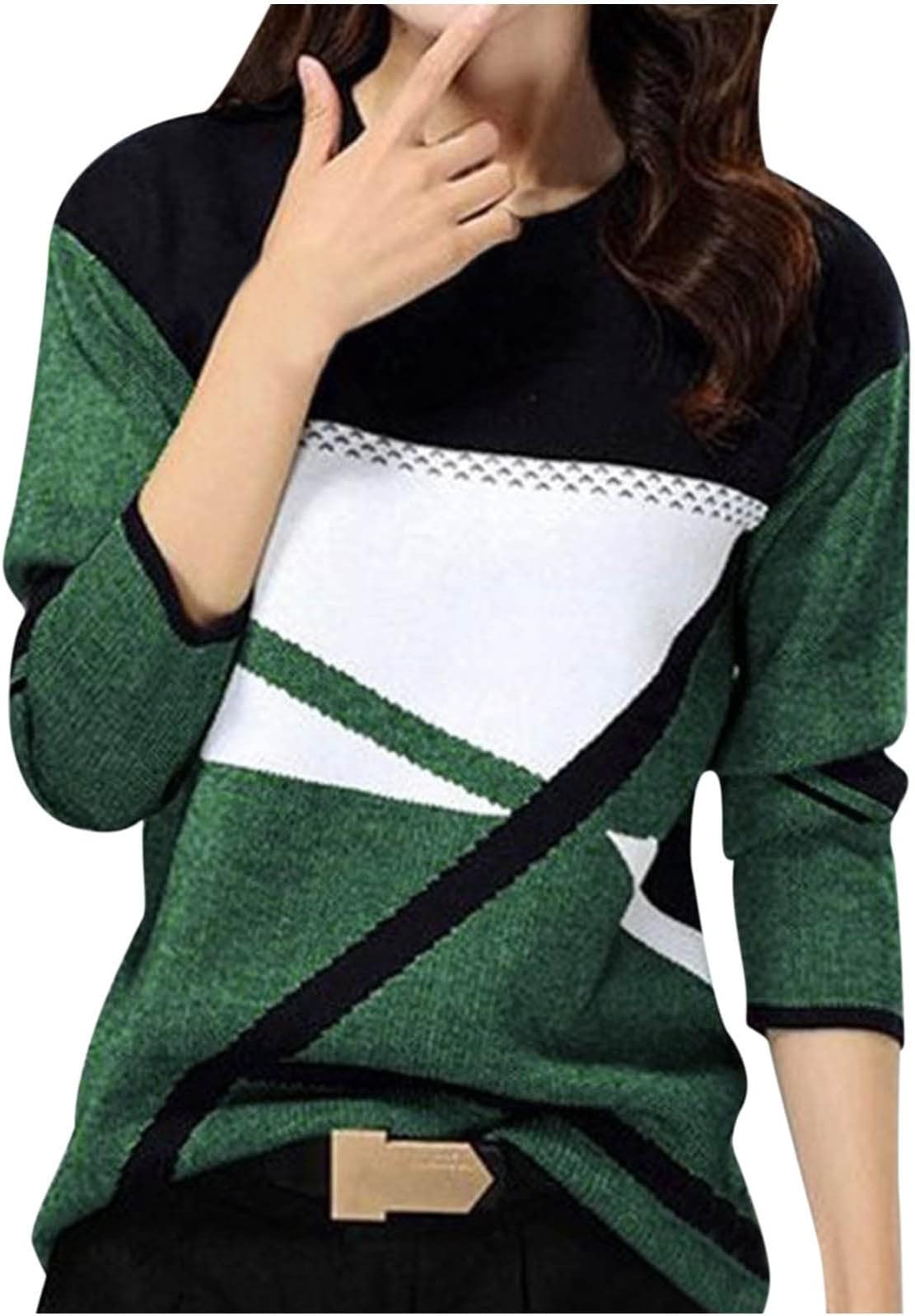 MaMiDay2024 Long Sleeve Shirts for Women Trendy Colors Blcok Winter Fall Tops Crewneck Loose fit Shirt Casual Dressy Blousesโฆ