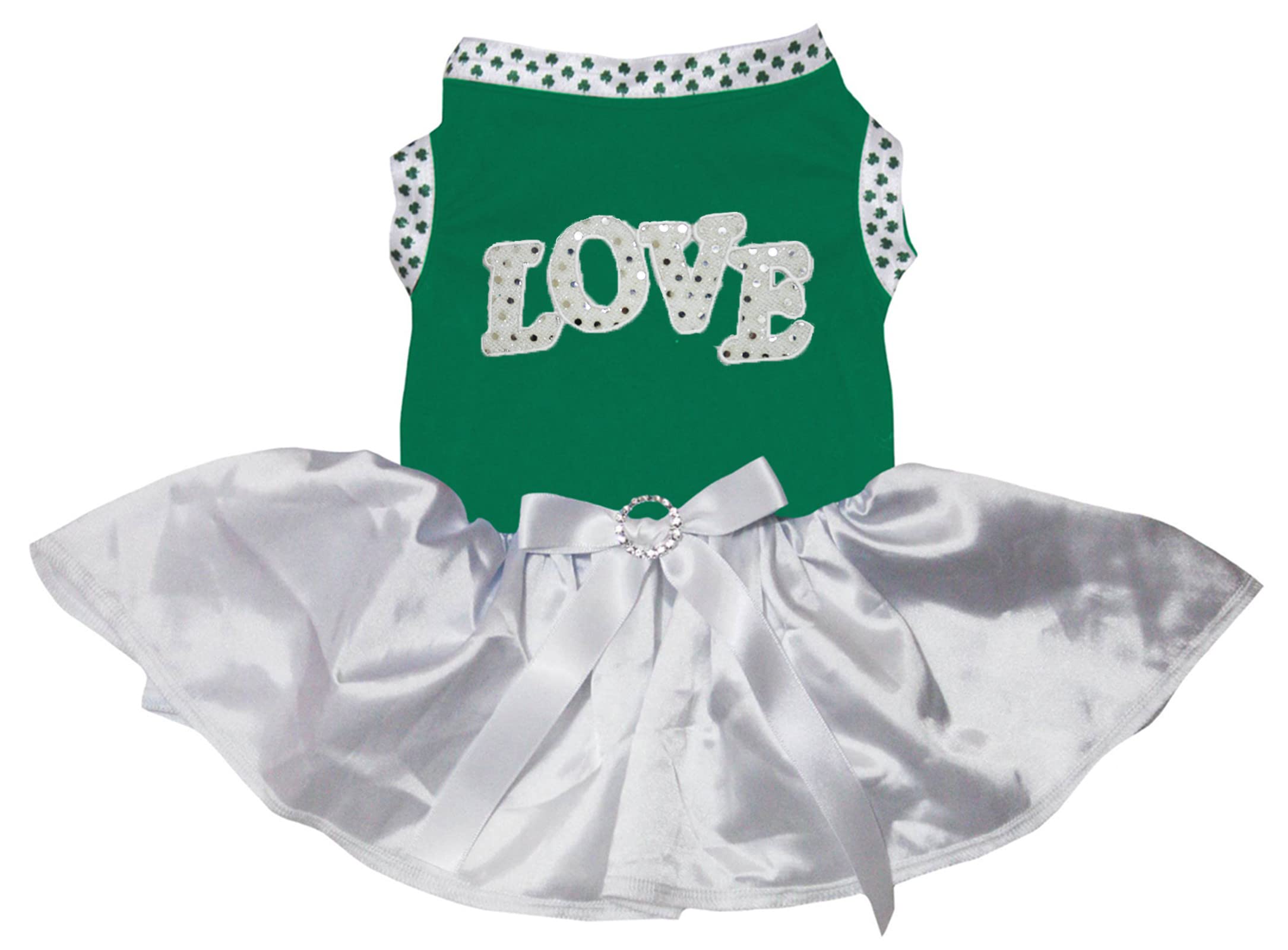 Robe pour chiot à sequins Love vert et blanc en taille XL