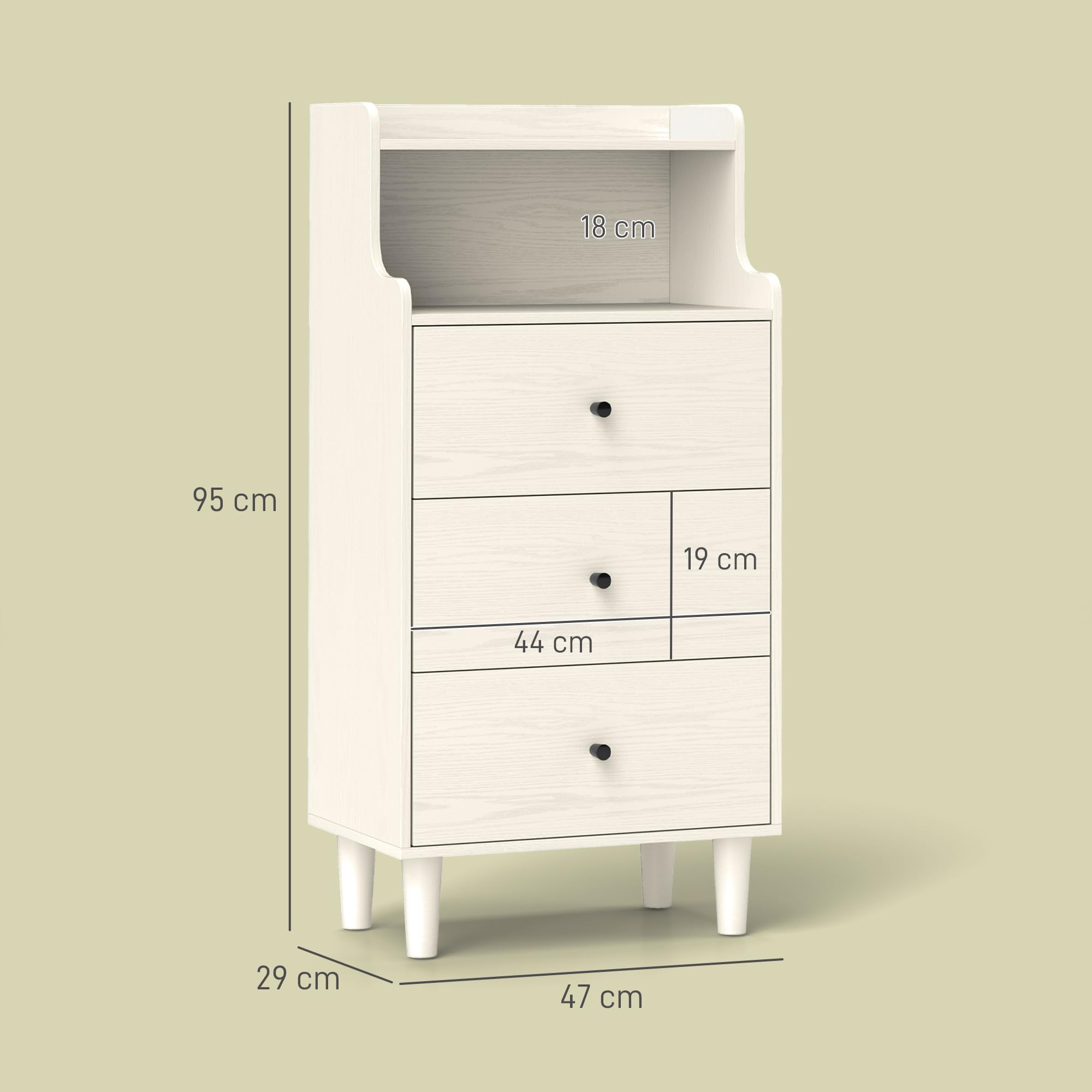 HOMCOM Cómoda con 3 Cajones Dormitorio Estrecha 47x29x95 cm Blanco Veteado