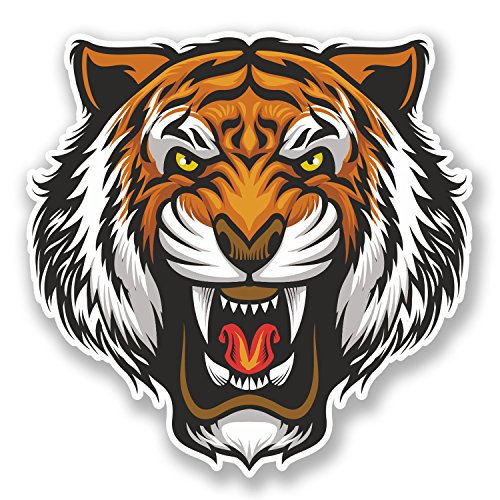 2 x 10cm Angry Tiger Vinyl Sticker Laptop Tablet Car Bike Lion Cat Animal #6679 (10cm x 10cm)