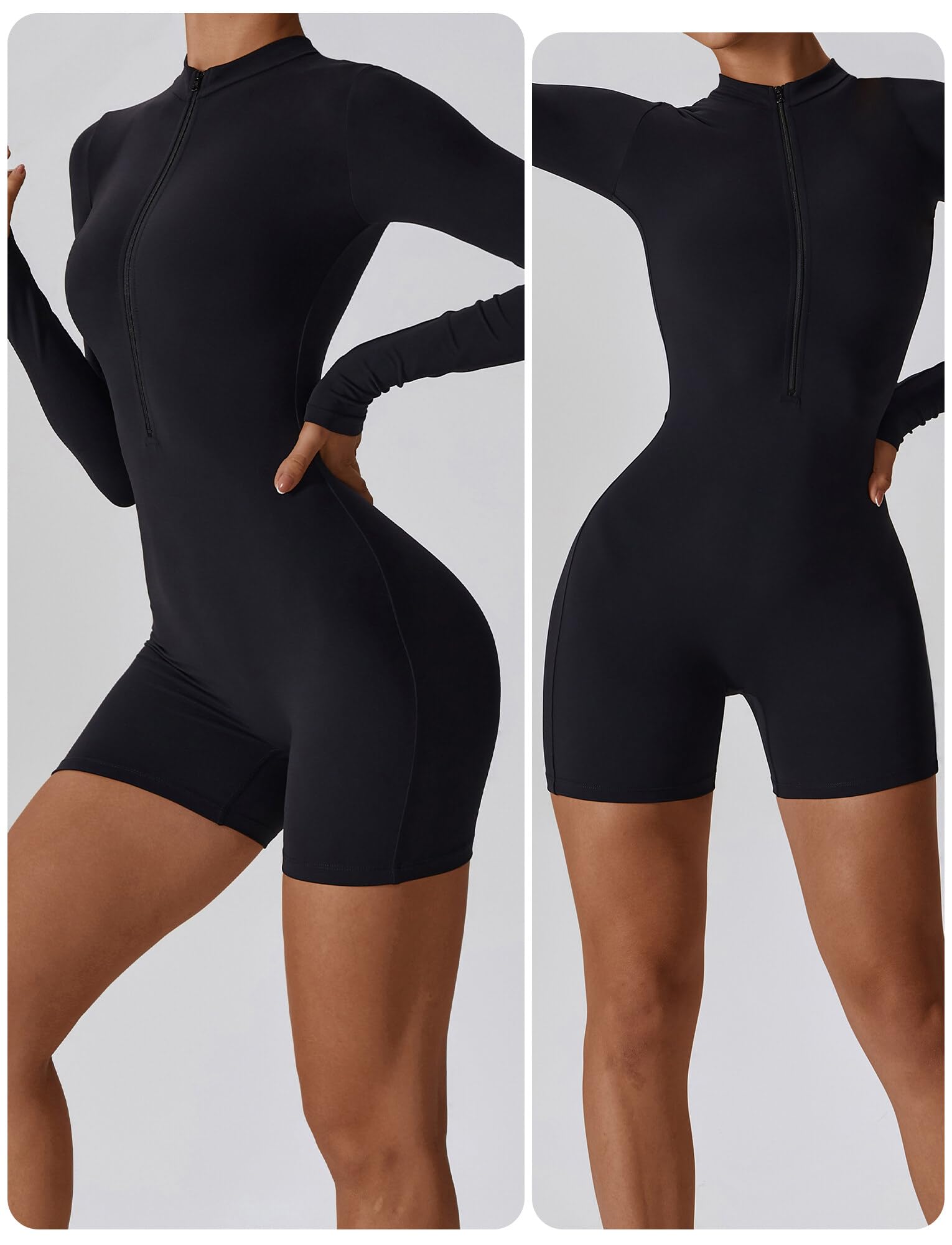 AIEOE Mujer Deporte Jumpsuit Corto De Una Pieza De Manga Larga Yoga Con Cuello Cremallera Body Playsuit Y2K Talla S-XL