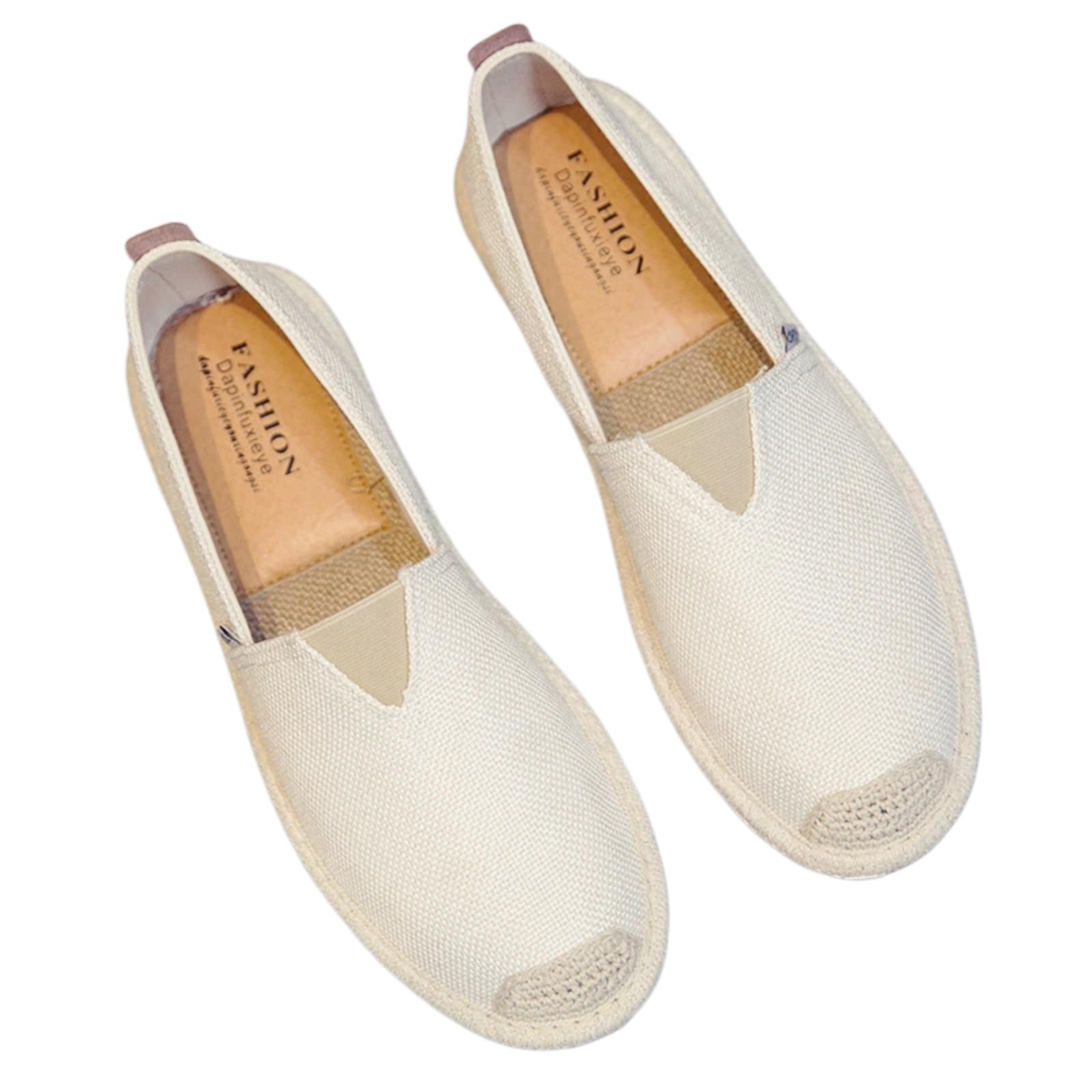 Scarpe Pescatore Uomo Estate Tela Basse Senza Lacci Casual(Beige,40)