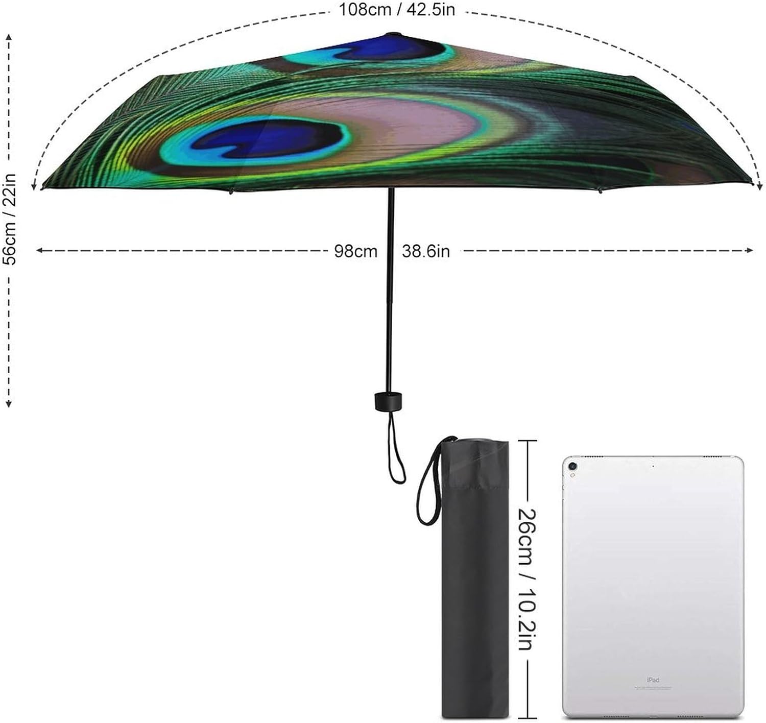 Folding Small Sun Umbrella Green Peacock Feather Windproof Travel Umbrella Lightweight Small And Compact Suit for Pocket