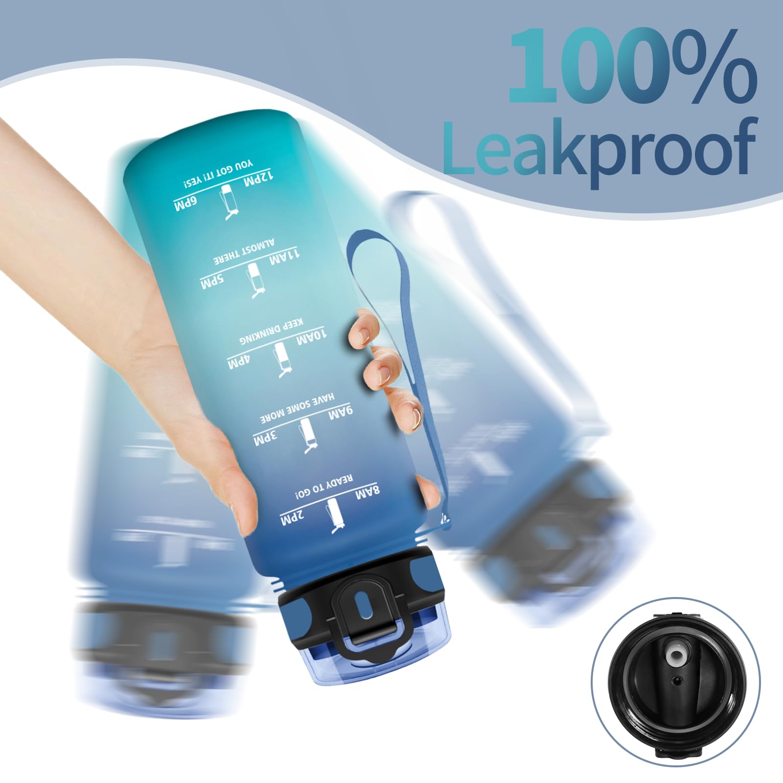 HoneyHolly Borraccia, 1.5L Borraccia Acqua, Borraccia Motivazionale con Cannuccia, Borraccia Palestra, A Prova di Perdita, Bottiglia Acqua per Scuola, Palestra, Campeggio, Ciclismo, Yoga