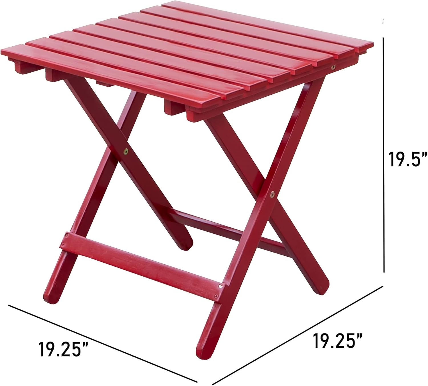 Merry Products Authentic Acacia Hardwood Compact Flat Folding Adirondack Slatted Side Table Outdoor Patio Furniture, Red