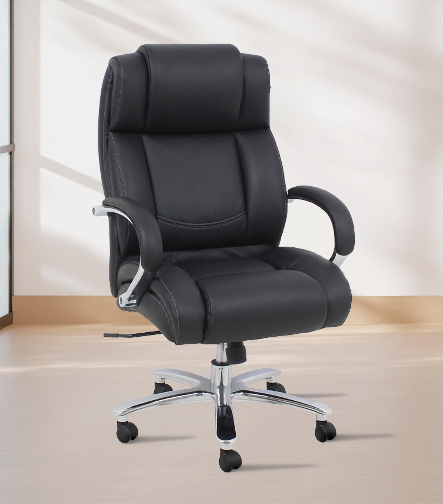 BrylaneHome 500 Lbs. Weight Capacity Chrome Executive Office Chair - Black