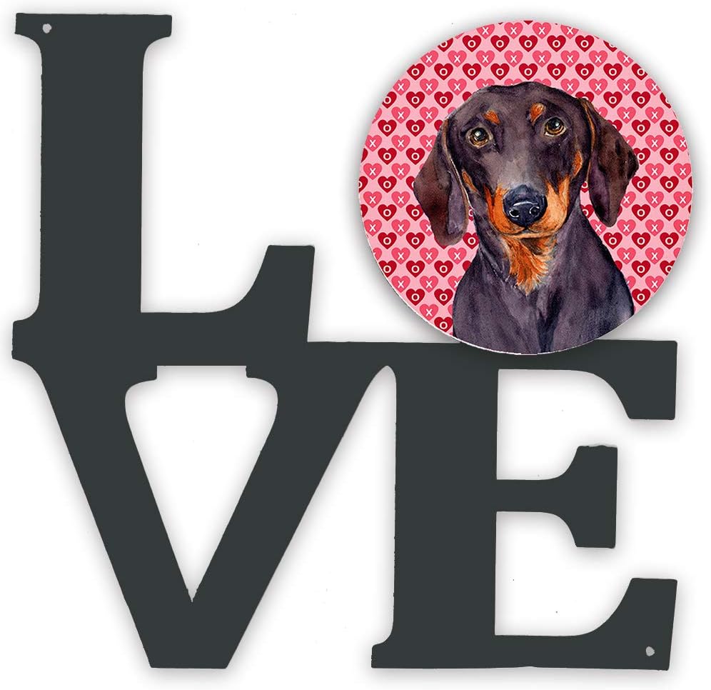 Caroline's Treasures LH9133WALV Dachshund Hearts Love and Valentine's Day Portrait Metal Wall Artwork LOVE Indoor Outdoor Art Decor Patio, Bathroom, Kitchen Colorful Aluminum and Black Steel Sculpture