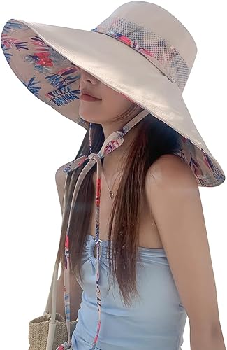 Sombreros de sol de ala extra ancha de 6 pulgadas con protecciĂłn UV UPF 50+ y correa para sombrero de playa para mujer Sombreros de sol de ala extra ancha de 6 pulgadas con protecciĂłn UV UPF 50+ y correa para sombrero de playa para mujer