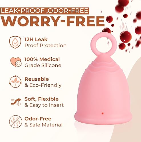 Miniatura 3 de WE KEEO Copa menstrual Reutilizable, suave y segura de silicona de grado médico 12 horas de comodidad alternativa ecológica de tampón y