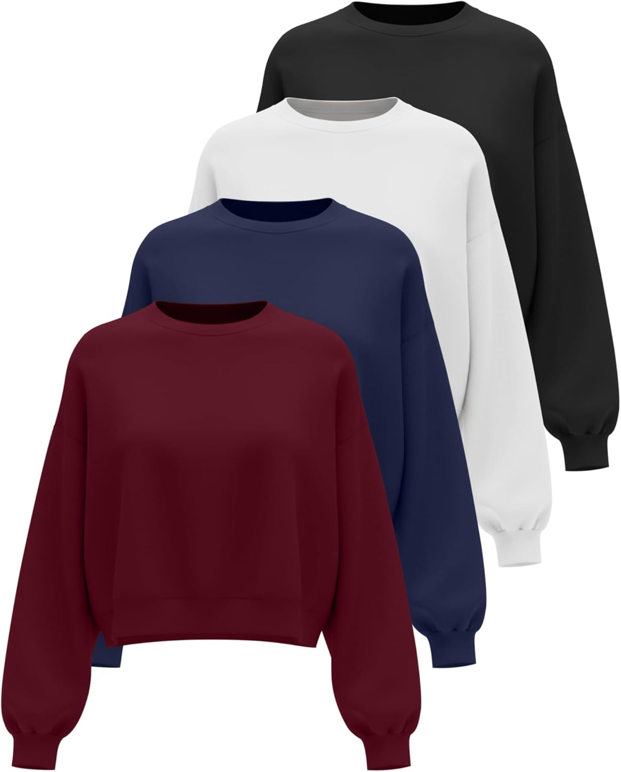 4 Pack Womens Long Sleeve Cropped Sweatshirts Crew Neck Loose Fit Pullover Thermal Tops - Image 3