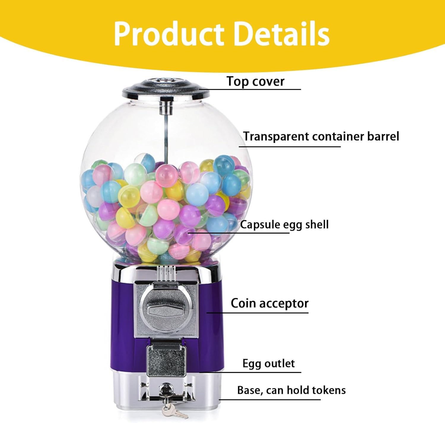 Distributore automatico di caramelle - Macchina commerciale per monete Gumball con supporto in metallo e 20 conchiglie a sfera per la casa e i negozi al dettaglio