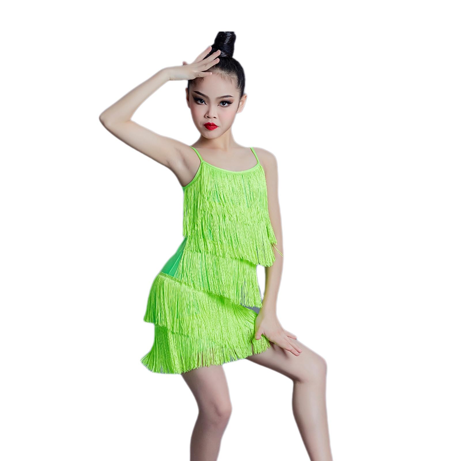 Abito Da Ballo Latino Per Bambina Con Frange - Costume Competizione Senza Maniche In Poliestere Per Danza - Foto 4