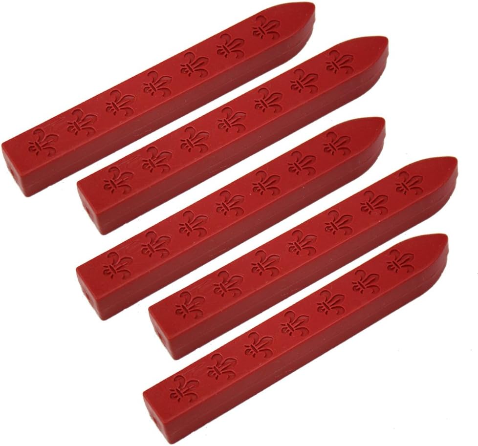 FQL 5Pcs Sealing Wax Sticks Without Wicks Sealing Wax for Postage Letter Retro Vintage Wax Seal Stamp (Palm Red)