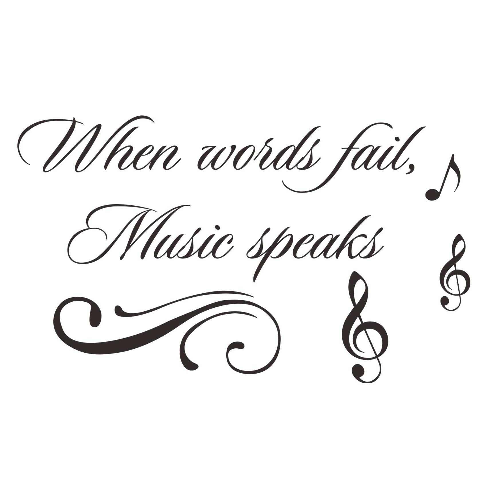 Inspirational Vinyl Wall Decals When Words Fail Music Speaks Wall Stickers Removable DIY Art Words Letters Mural Wallpaper for Kids Bedroom Music Room Living Room Home Decoration
