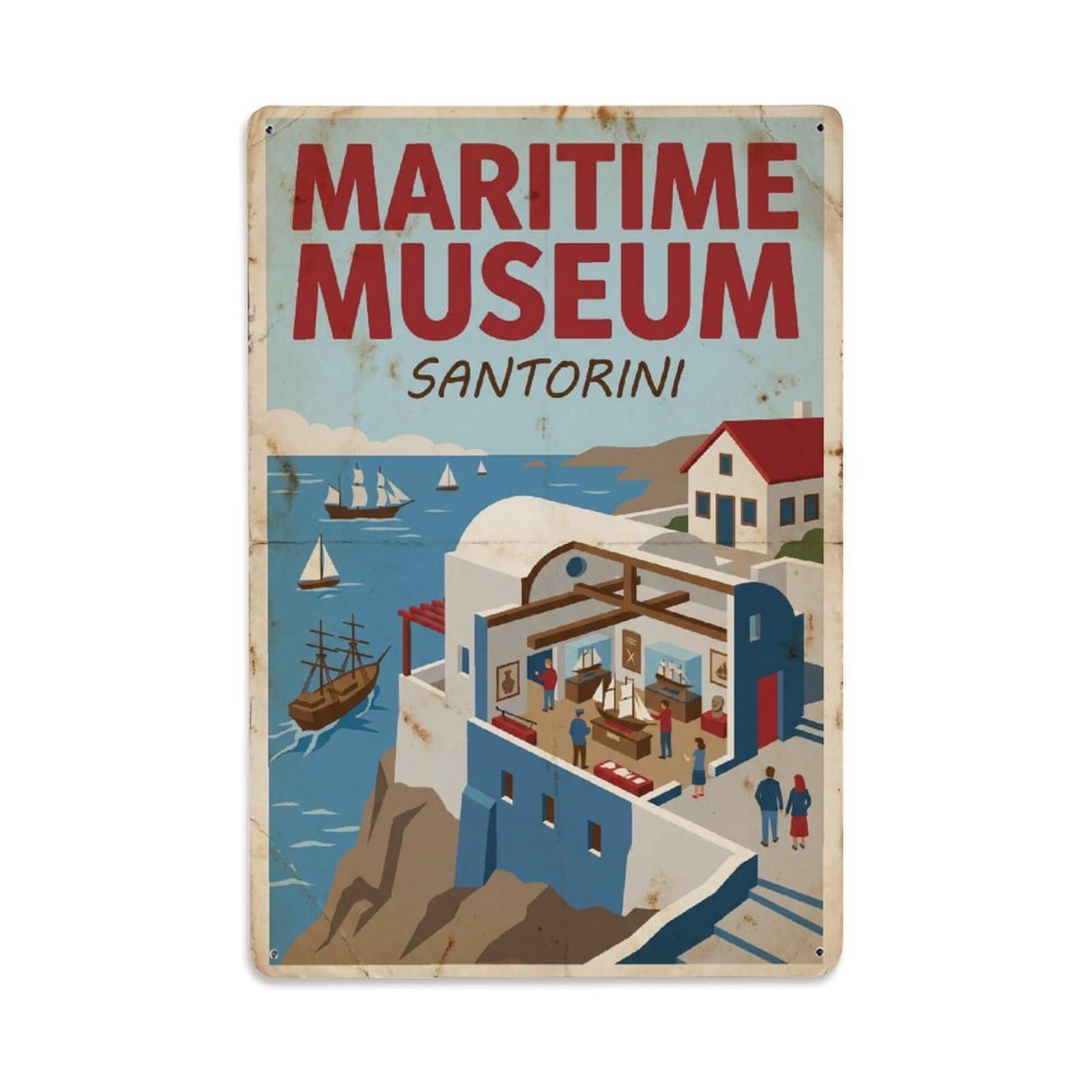 Vintage Travel Oia Santorini Maritime Metal Tin Sign