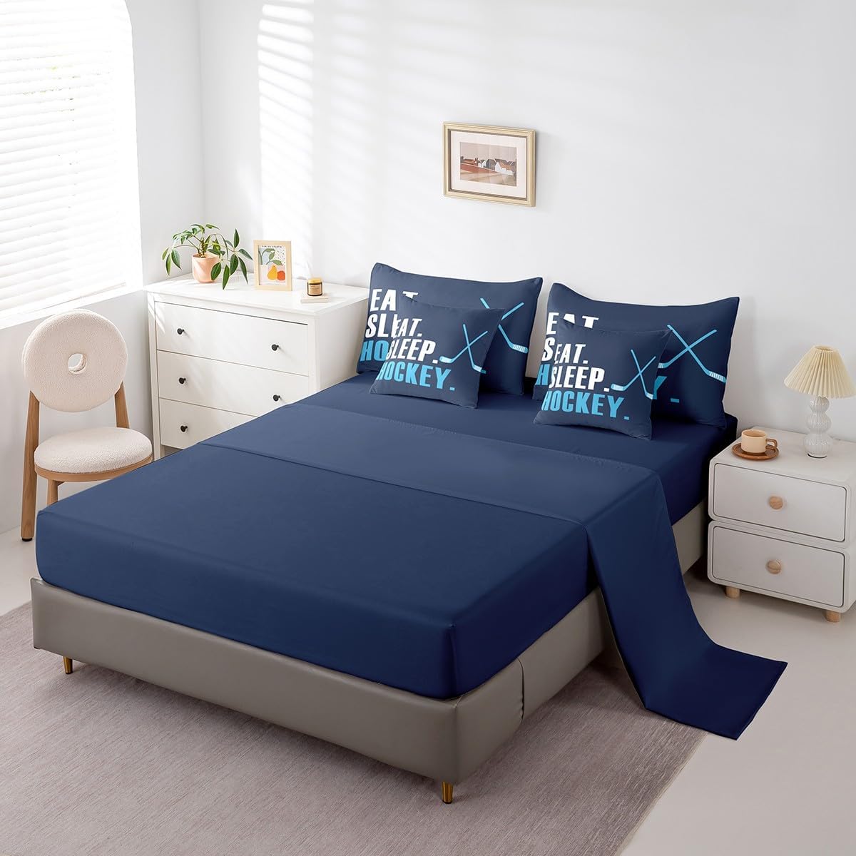 Feelyou Ice Hockey Comforter Set 7 Piece Twin Size Kids Hockey Sports Game Boys Bed in A Bag Girls Ice Hockey Lover Bedding Set Hockey Decor Bed in a Bag with Sheets, Pillowcases, Pillow Covers