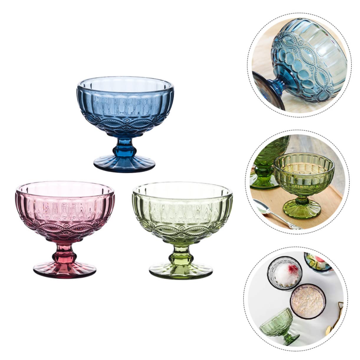Coppa Gelato in Vetro 3 Pezzi Motivo Floreale Raffinato | Set da Dessert Decorativo, per Celebrazioni e Feste, Stile Delicato Finitura Raffinata
