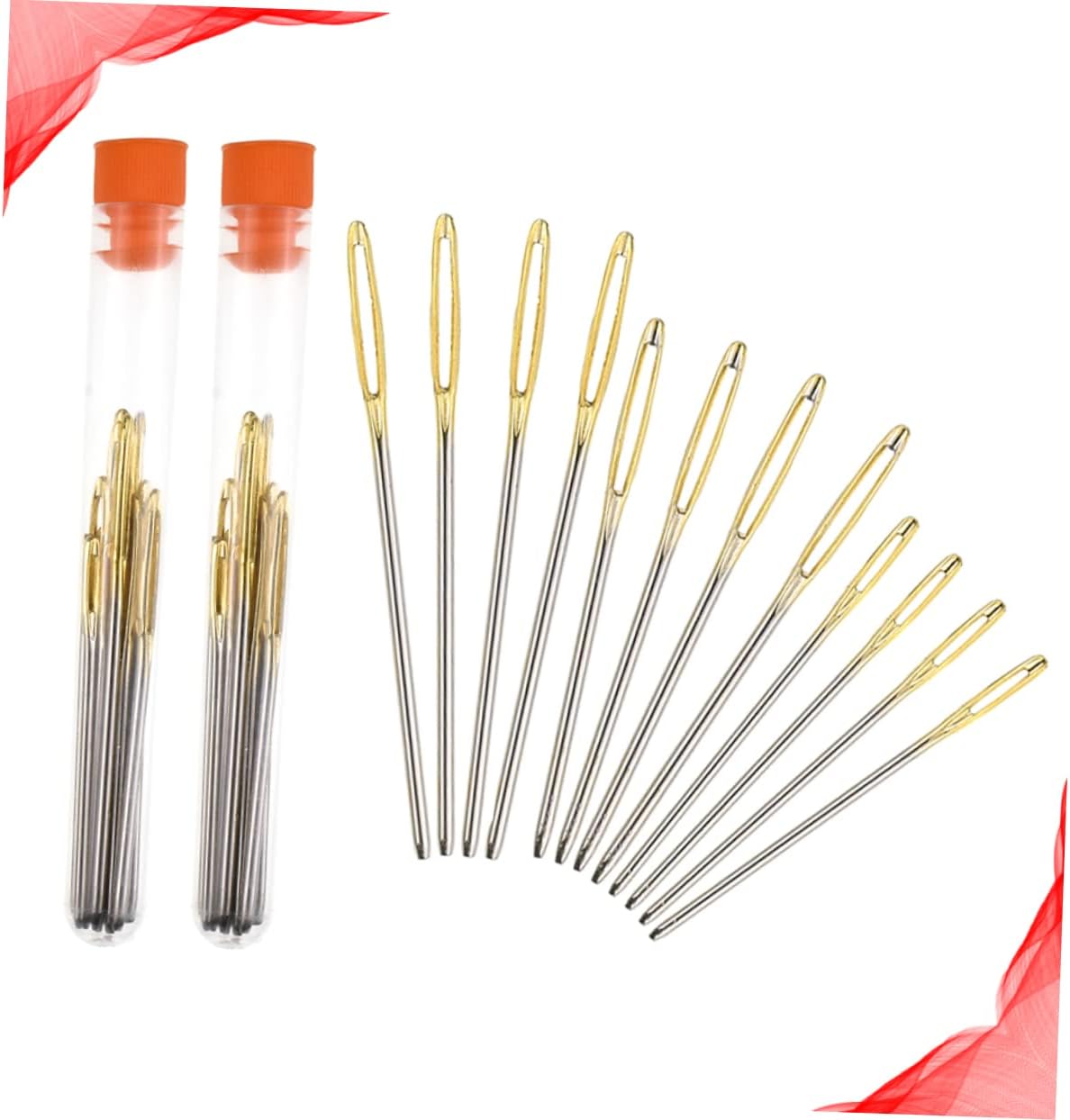 NUOBESTY 2sets Large Eye Blunt Needles Stainless Steel Weaving Tools with Storage Bottle for Sewing and Knitting Convenient Threading for Craft Projects Bright Color Design