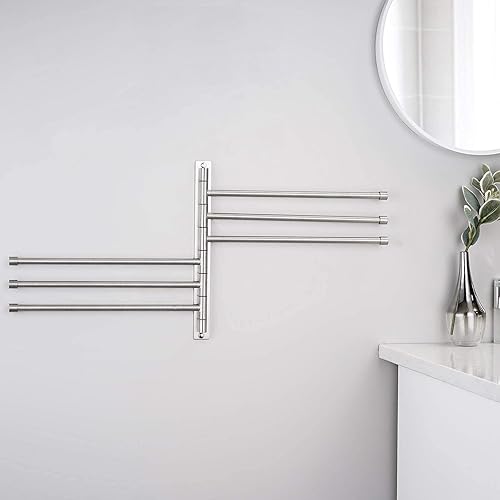 Miniatura 4 de KES Toallero oscilante, brazo plegable de 6 bares, organizador de almacenamiento para baño, montaje en pared, a prueba de óxido, 13 pulgadas, acero