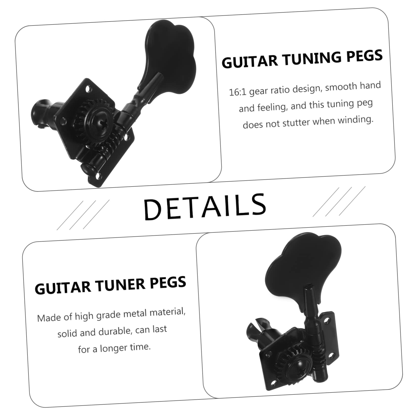 Hemoton Bass Guitar Tuning Pegs Guitar Tuner Pegs Set Black High Grade Metal Material 16:1 Gear Ratio Smooth Tuning