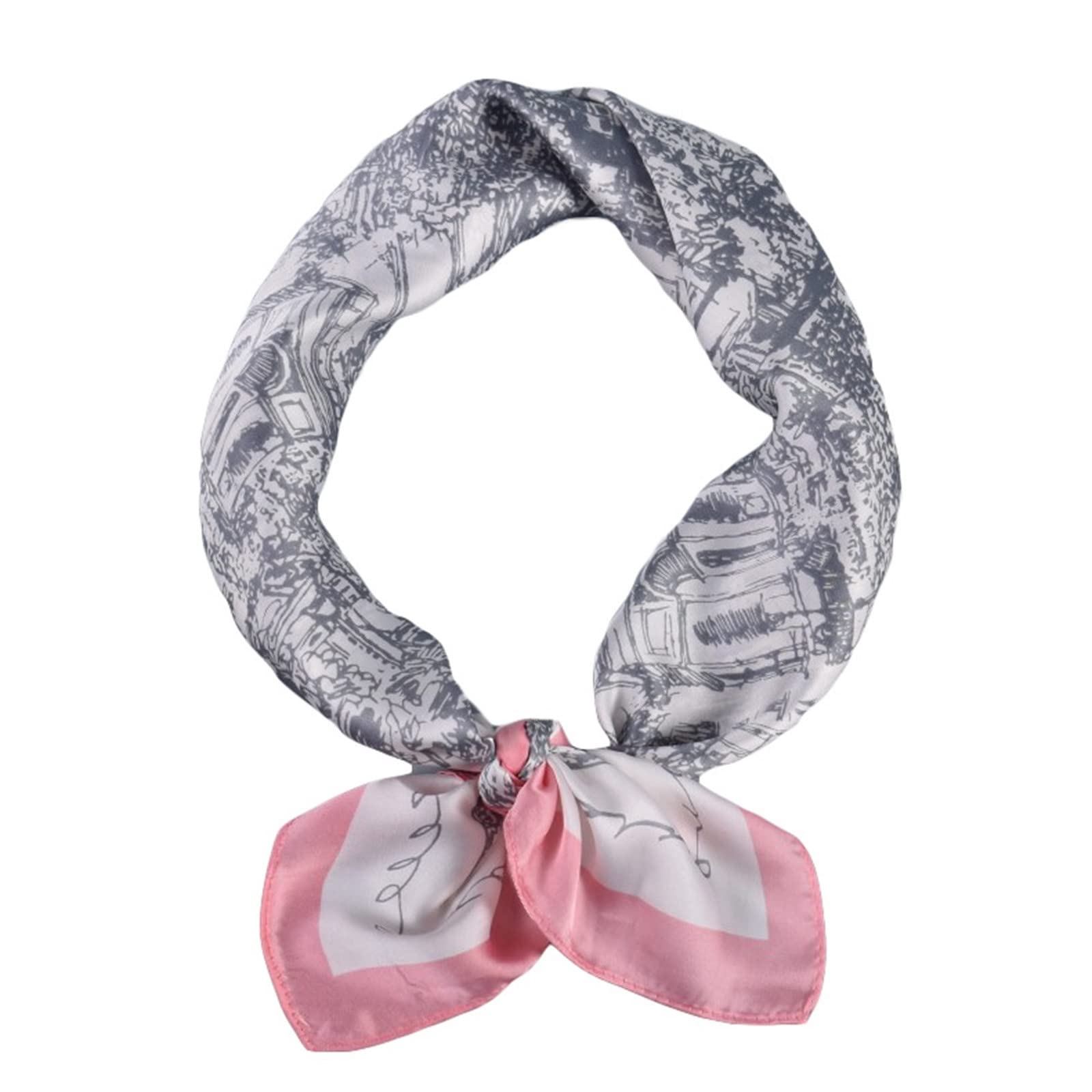 Women Casual Scarf Silk Flower Printed Silk Scarf for Ladies Outdoor Sport Retro Printing Square Scarf Turban Pink